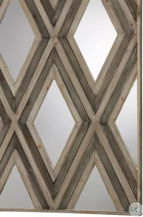 Hespera White and Brown Geometric Argyle Pattern Wall Mirror