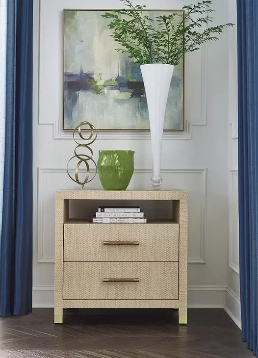 Hancock Natural Grasscloth Soft Close 2 Drawer Side Table