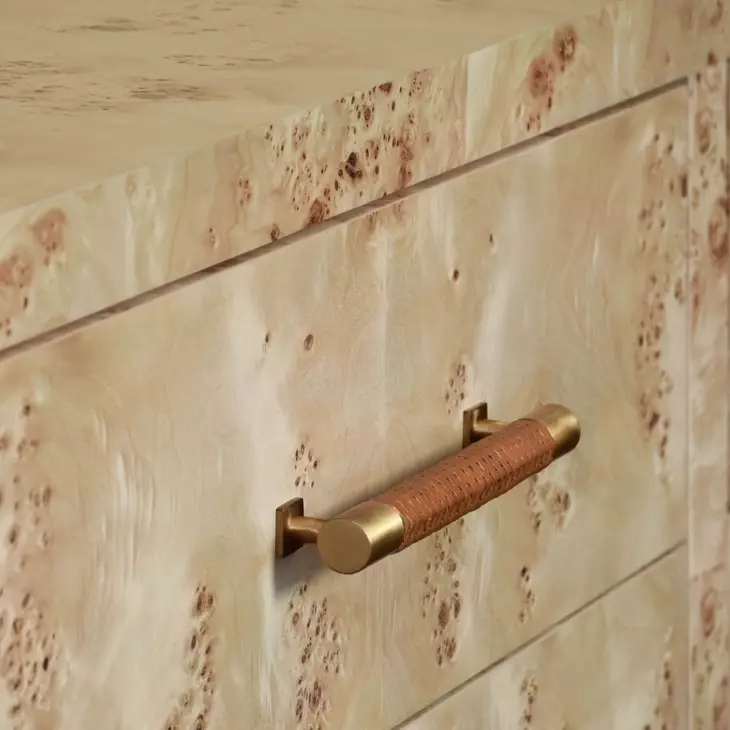 Hancock Matte Burl Wood Soft Close 2 Drawer Side Table