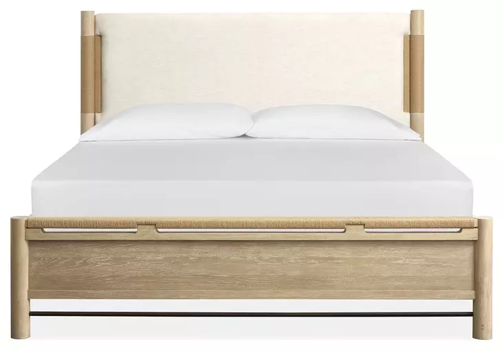 Sunset Cove Sanibel Brown and Cream California King Upholstered Panel Bed