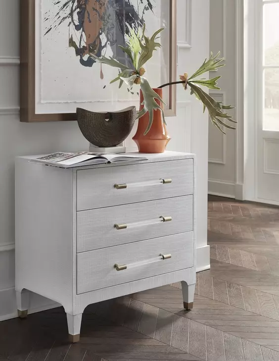 Amber Textured White Linen Soft Close 3 Drawer Side Table