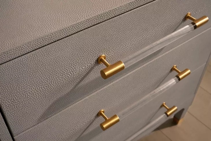 Amber Light Grey Faux Shagreen Soft Close 3 Drawer Side Table