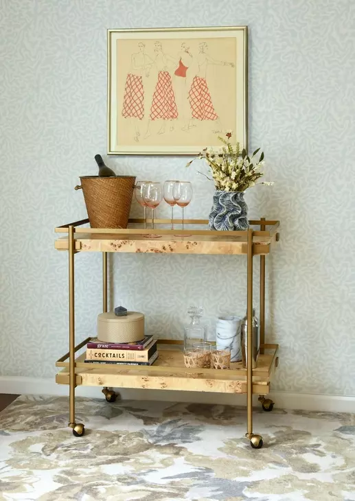 Cash Matte Burl Wood Bar Cart