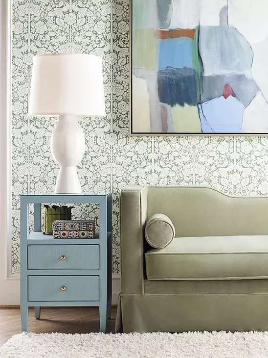 Roscoe Textured Light Blue Linen Soft Close 2 Drawer Side Table