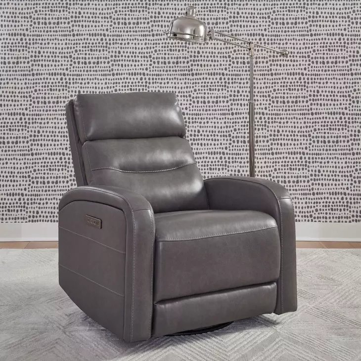 Ridgewell York Charcoal Leather Glider Power Recliner with USB Charging
