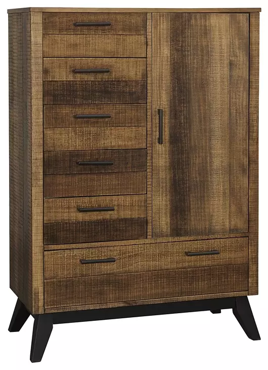 Urban Rustic Brushed Wheat and Black 6 Drawer Chifferobe
