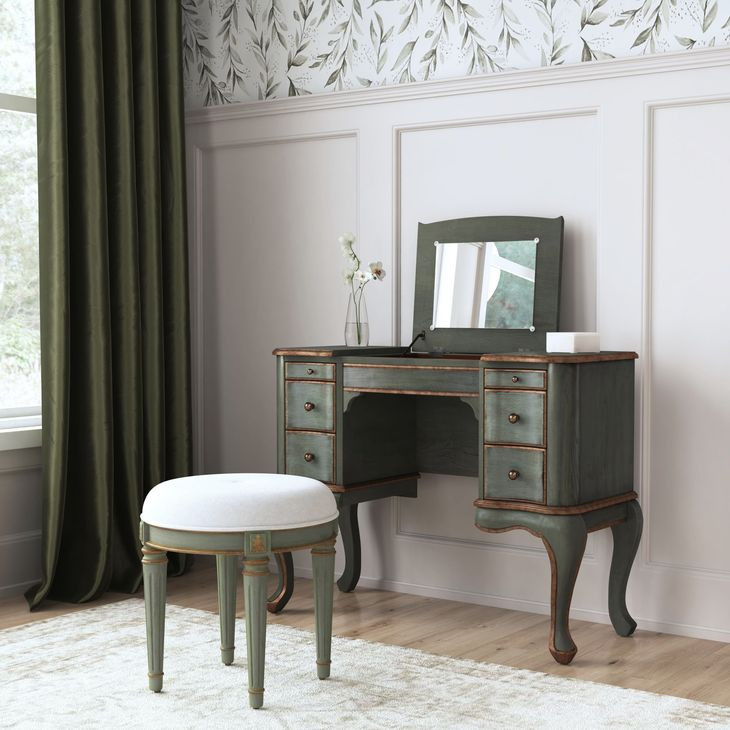 Charlotte Pastel Green Rectangular Vanity and Valet Desk