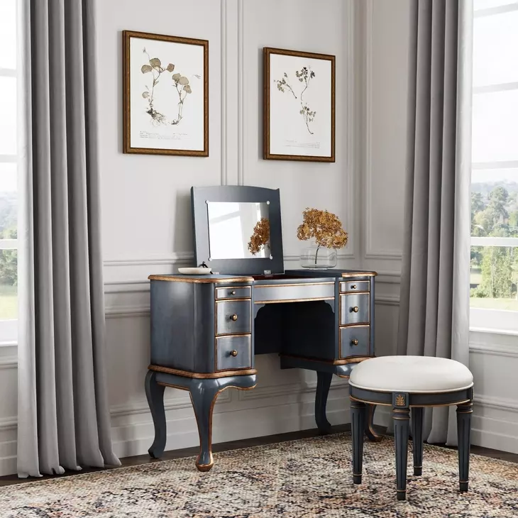 Charlotte Pastel Blue 40" Rectangular Vanity and Valet Desk