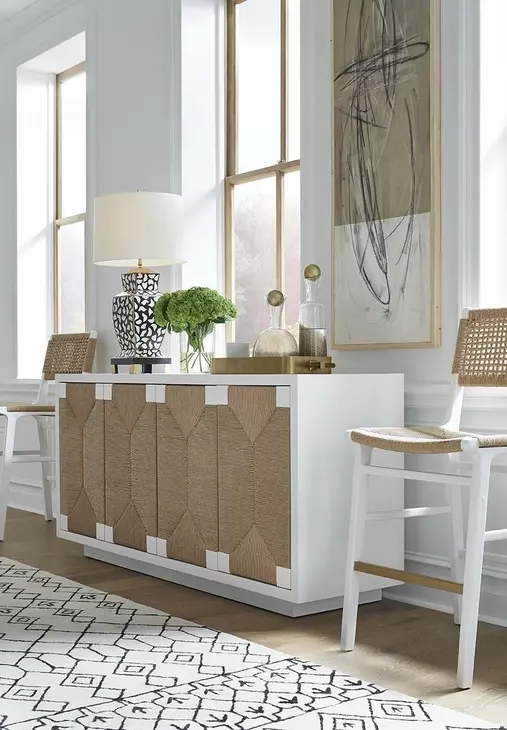 Carson Matte White Lacquer Woven Back Bar Stool With Rush Seat