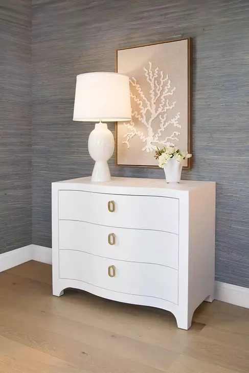 Cora Textured White Linen 3 Drawer Soft Close Curved Front Accent