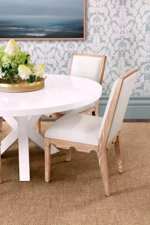 Lanister White Linen Performance Fabric Dining Chair With Cerused Oak Frame