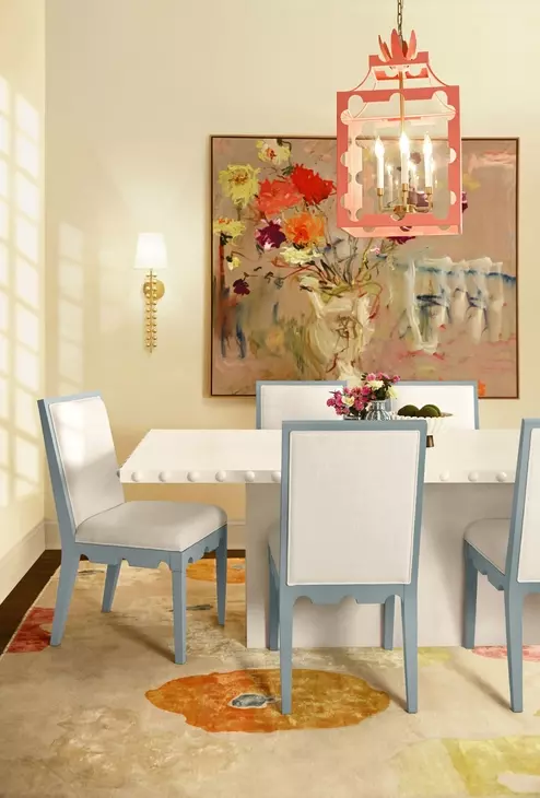 Lucian Matte White Lacquer 85.75" Dining Table With Studded Edge Top And Tapered Base