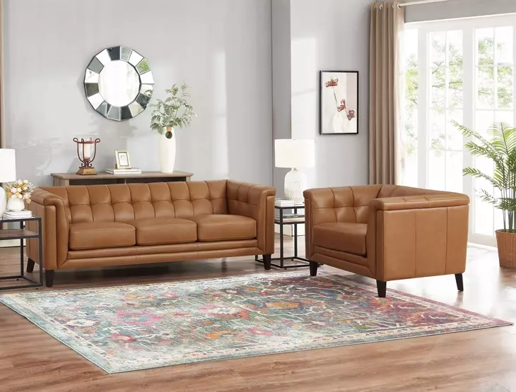 Elric Cognac Leather 84" Sofa