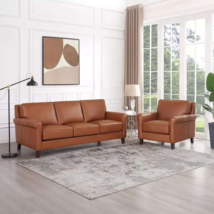 Lachlan Nutmeg Leather 84" Sofa