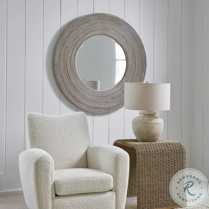 Vortex White Washed Round Mirror