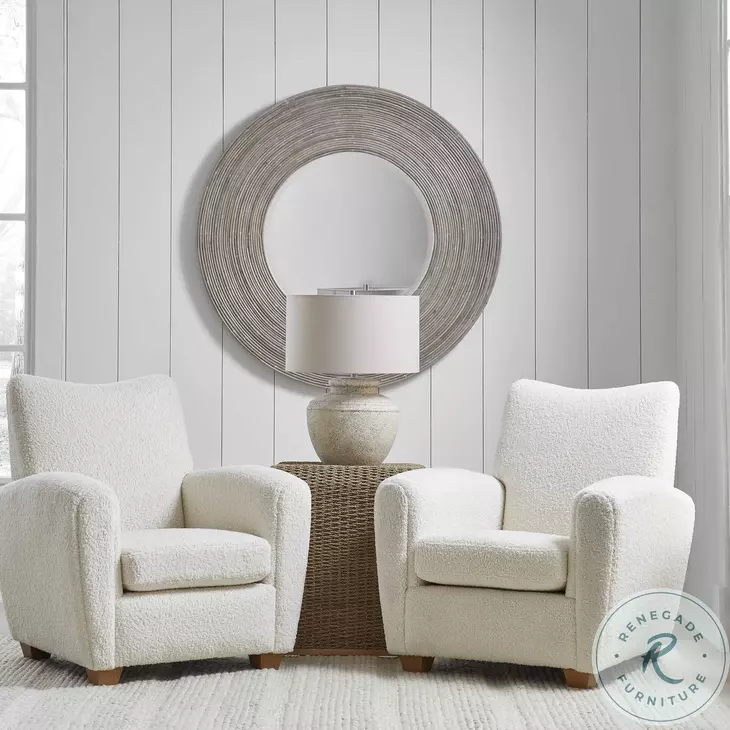 Vortex White Washed Round Mirror