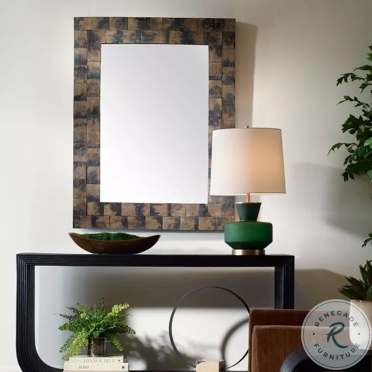 Burke Fading Weathered Black Brushed Stain Wooden Mirror