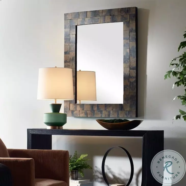 Burke Fading Weathered Black Brushed Stain Wooden Mirror