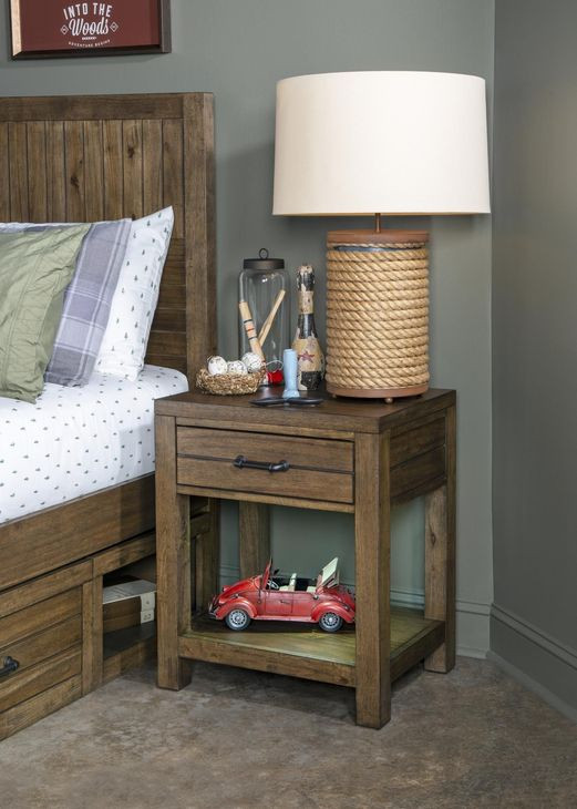 Summer Camp Tree House Brown 1 Drawer Nightstand with USB Charging and Motion Light