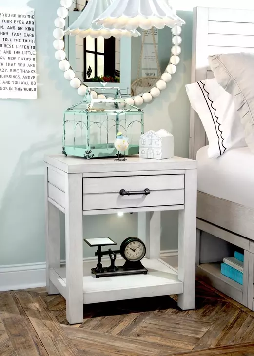 Summer Camp Stone Path Gray 1 Drawer Nightstand with USB Charging and Motion Light
