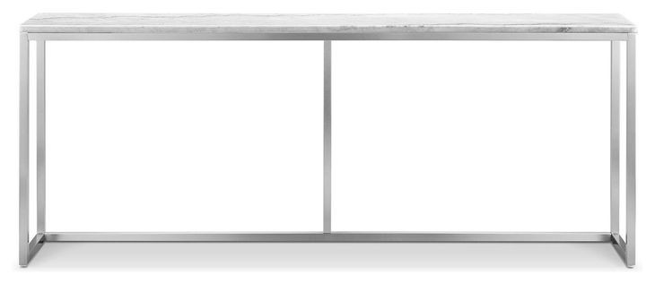 Isolde White and Brushed Nickel Rectangular Marble Top Sofa Table
