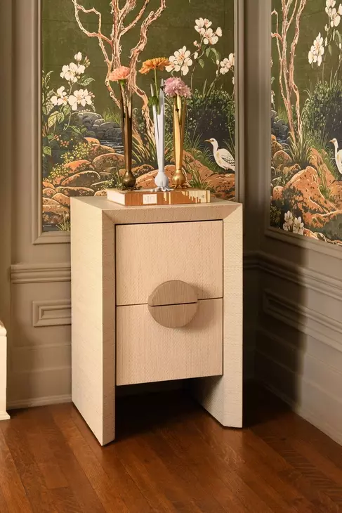 Parker Natural Grasscloth Soft Close 2 Drawer Side Table