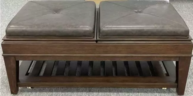 Hidden Treasures Medium Stain and Gray Rectangular Tray Ottoman Coffee Table