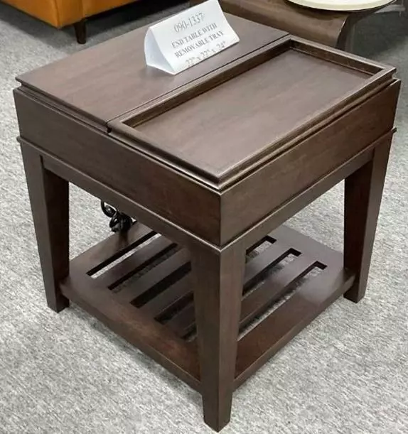 Hidden Treasures Medium Stain Square Tray Top End Table