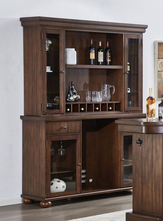 Merion Brown 6 Shelves Back Bar and Hutch