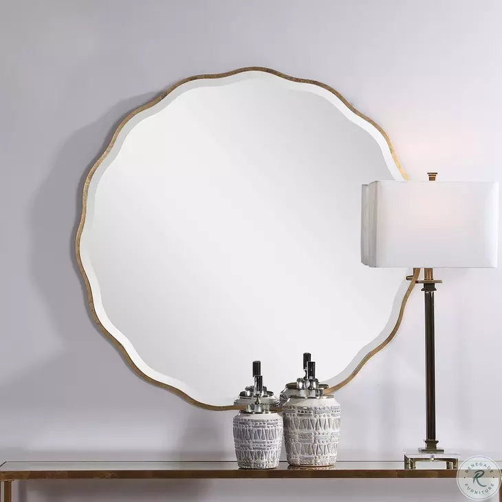 Waldora Aged Gold Round Mirror