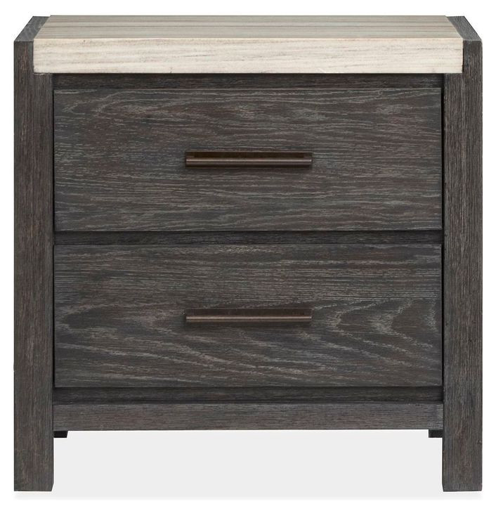 Foxrun Hollow Ravenwood Black and White 2 Drawer Marble Top Nightstand with USB Charging