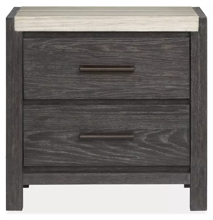Plum Creek Ravenwood Black and White 2 Drawer Marble Top Nightstand with USB Charging