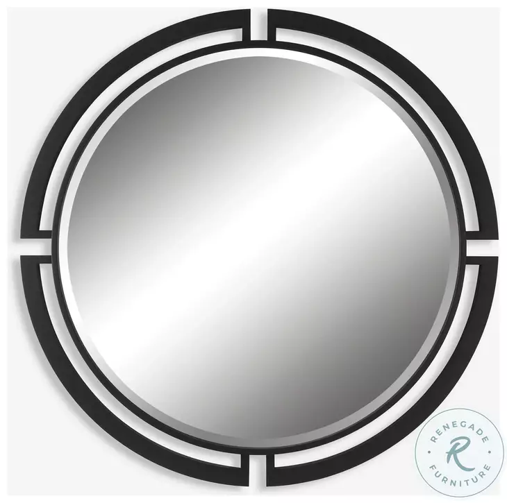 Quadrant Satin Black Round Mirror