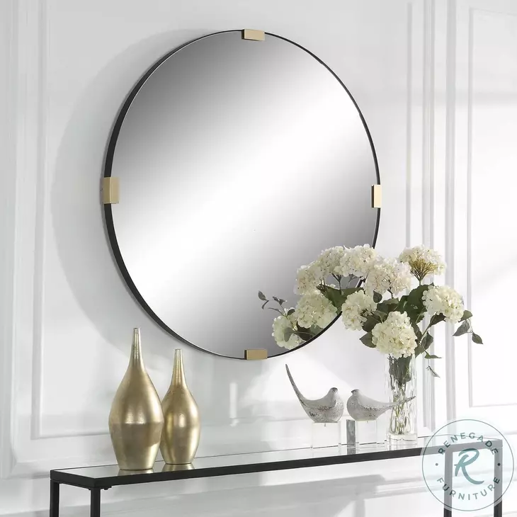 Snipley Satin Black Round Mirror