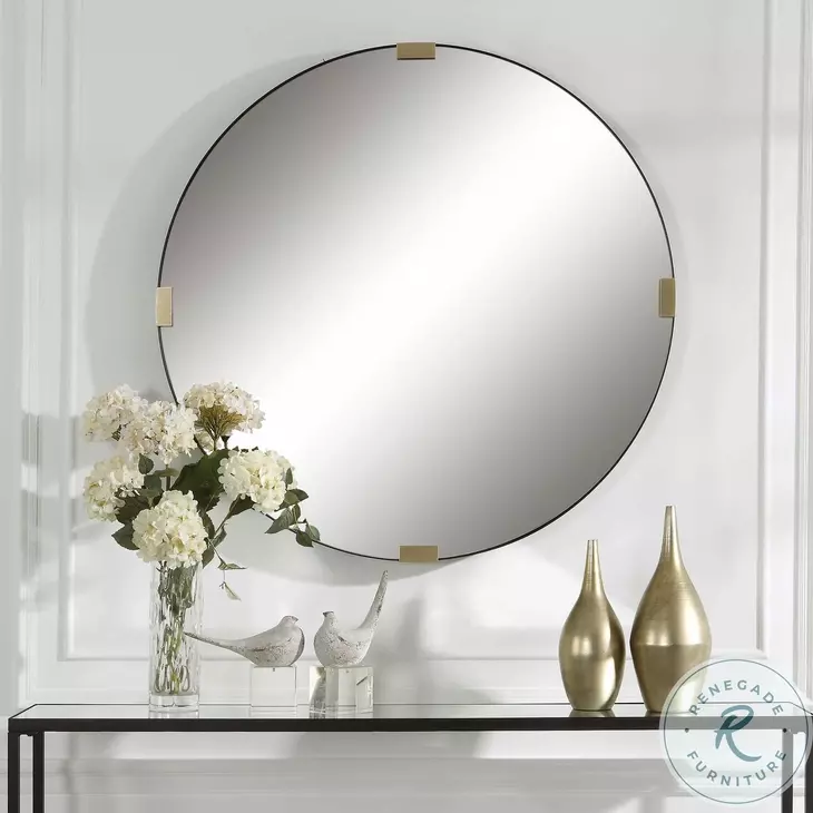Snipley Satin Black Round Mirror