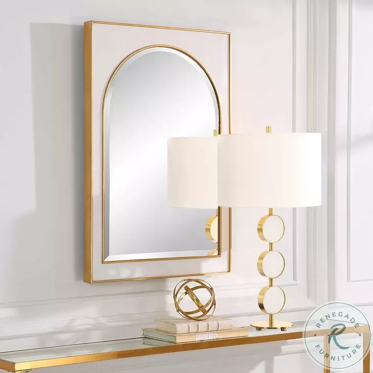 Crisanta Gloss White And Antiqued Gold Arch Mirror