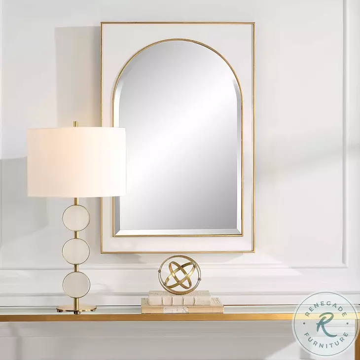 Crisanta Gloss White And Antiqued Gold Arch Mirror