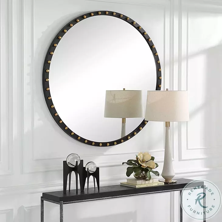 Diana Matte Black Round Mirror