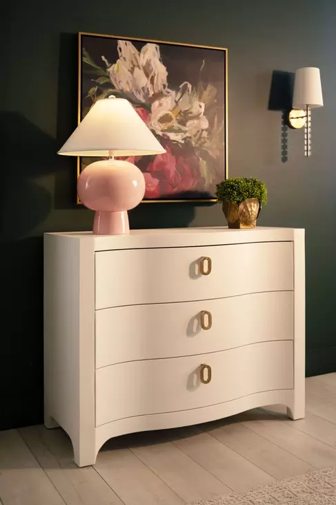 Cora Textured White Linen 3 Drawer Soft Close Curved Front Accent