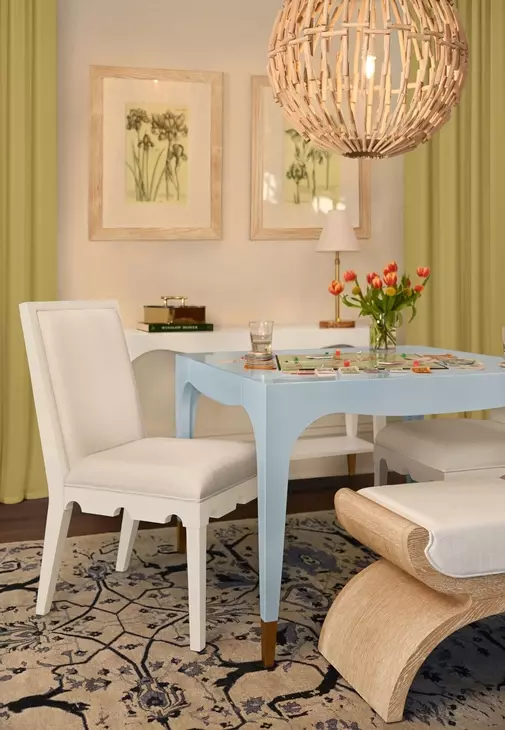 Lacey Light Blue Square Game Table with 2 Drawers