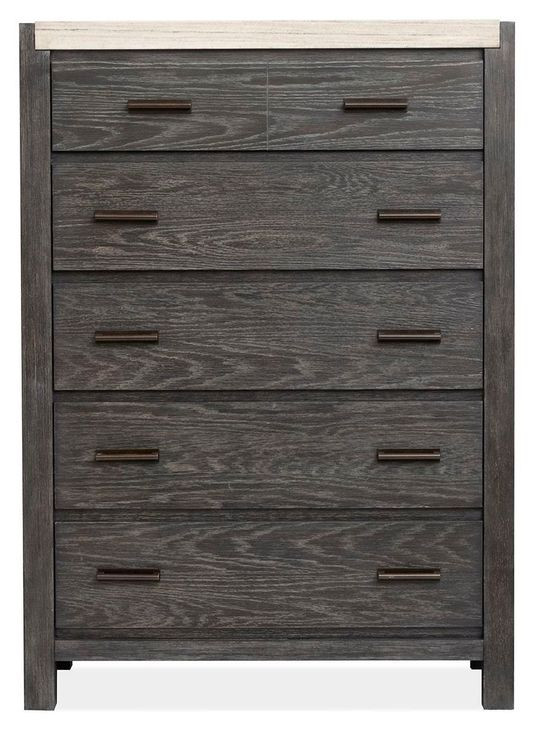 Plum Creek Ravenwood Black and White 5 Drawer Marble Top Chest