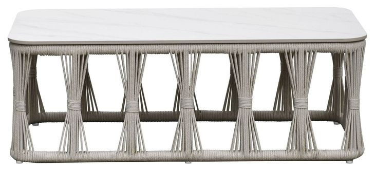 Alexa Outdoor Seating White Outdoor Rectangular Stone Top Coffee Table