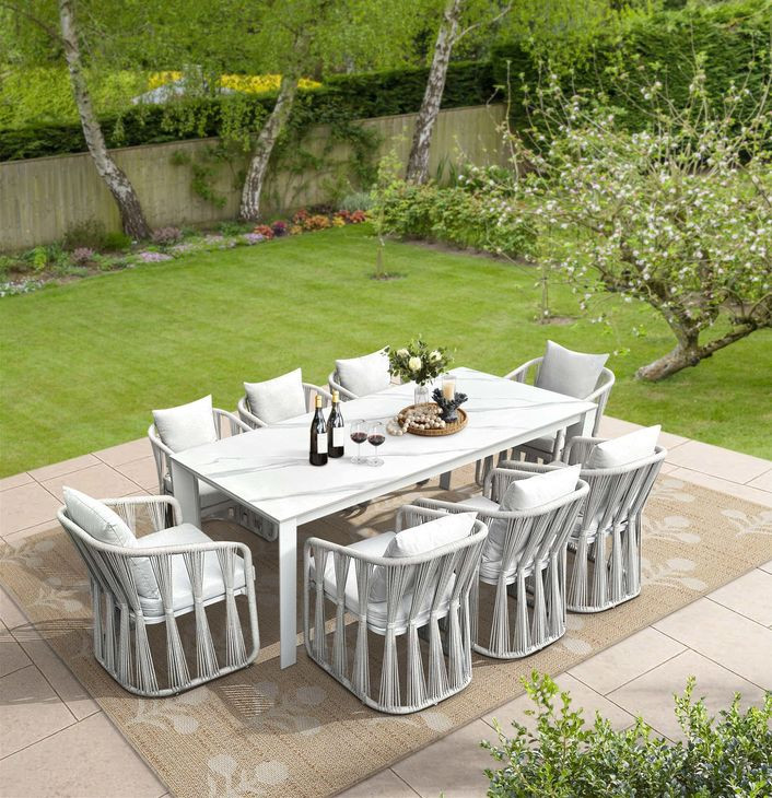 Alexa Outdoor Dining White Upholstered Outdoor Arm Chair