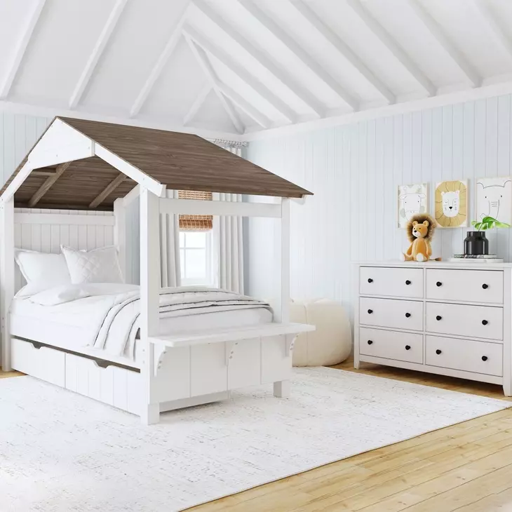 Lodge Cookies and Cream Twin Novelty Bed with Full Roof