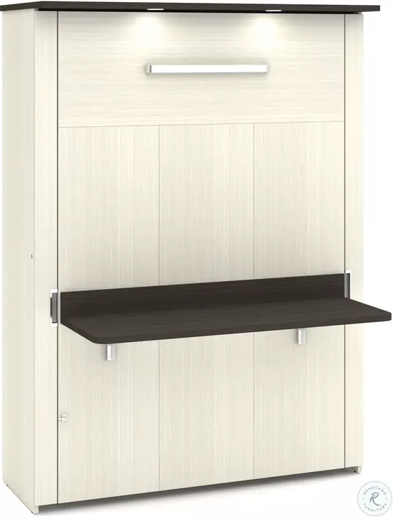 Lumina White Chocolate and Dark Chocolate Full Wall Bed with Desk