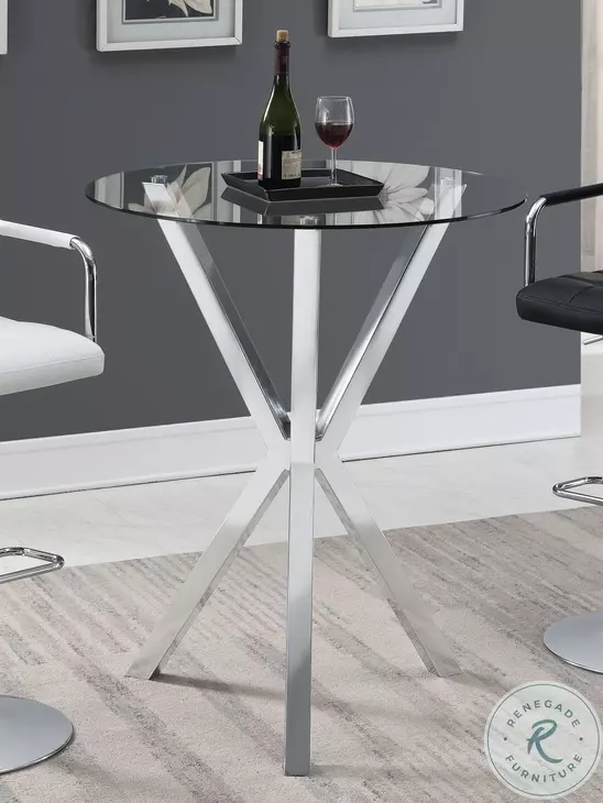 Denali Chrome Round Glass Top Bar Table 