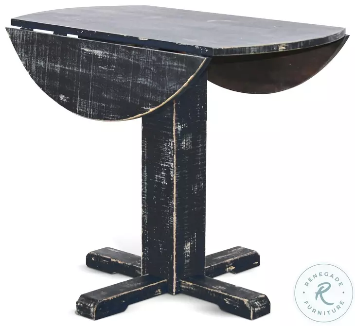 Rustic Refined Black Sand 36" Round Dining Table with Drop Leaf