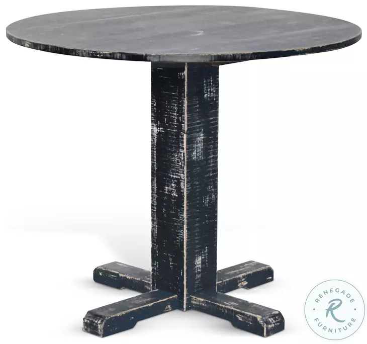 Rustic Refined Black Sand 36" Round Dining Table with Drop Leaf