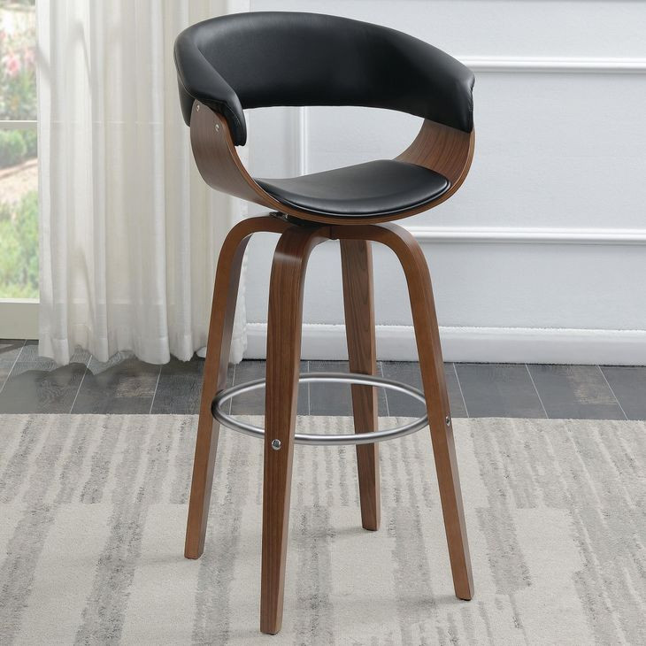 Zion Walnut And Black Upholstered Swivel Bar Stool 