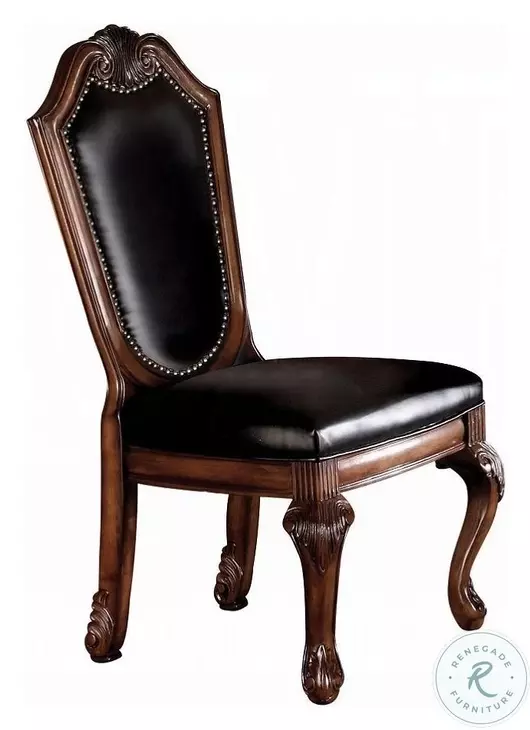 Chateau De Ville Black Synthetic Leather and Cherry Side Chair with Nailhead Trim Set of 2